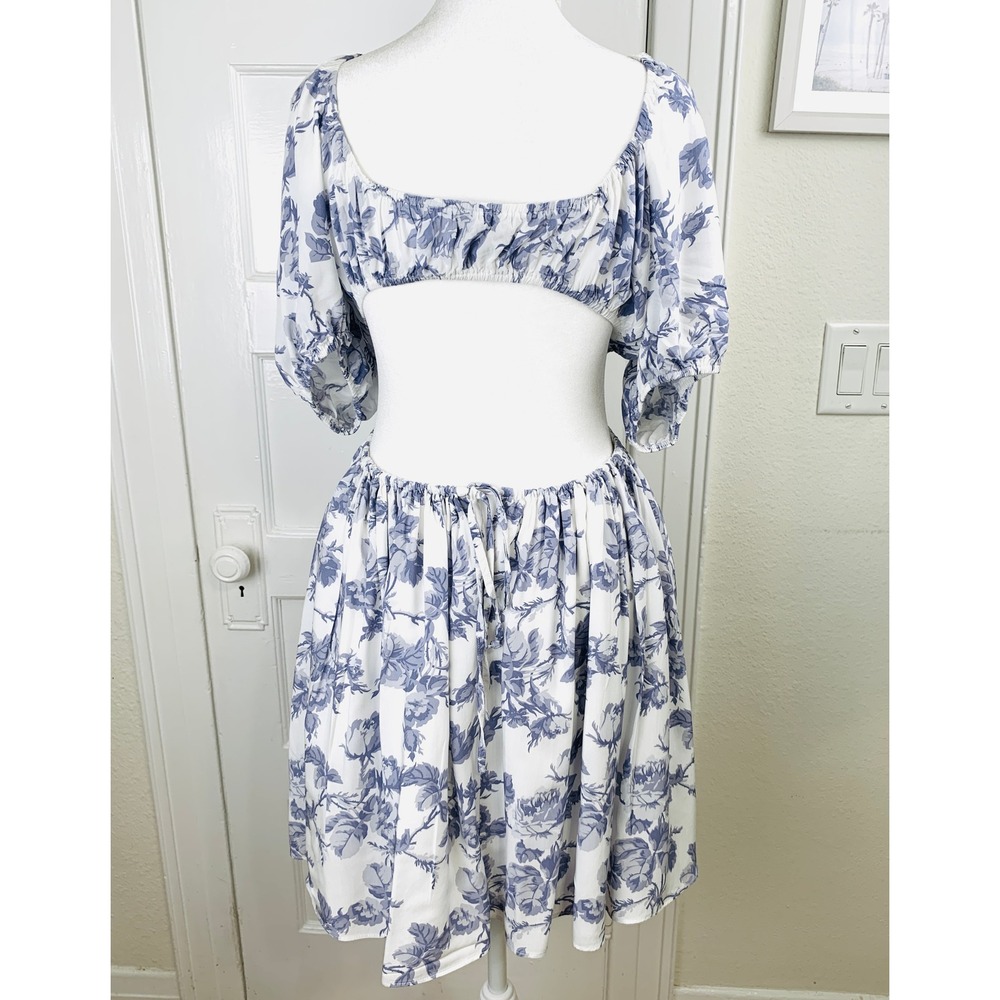 Bardot Eden Mini‎ Dress XL Lilac Blue Floral Side Cutouts Coquette BabyDoll Boho - Picture 7 of 16